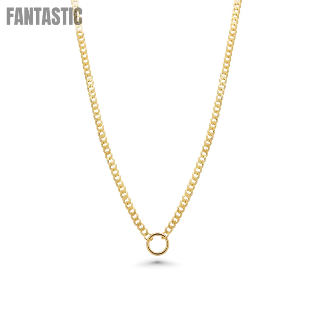 Gold Plated 925 Sterling Silver Cuban With Circle Design Chain or Bracelet - CH553GP Fantastic NYC