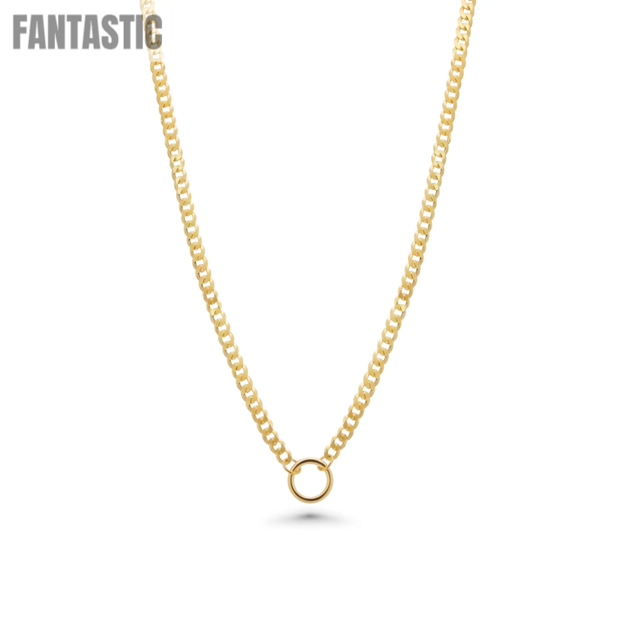Gold Plated 925 Sterling Silver Cuban With Circle Design Chain or Bracelet - CH553GP Fantastic NYC