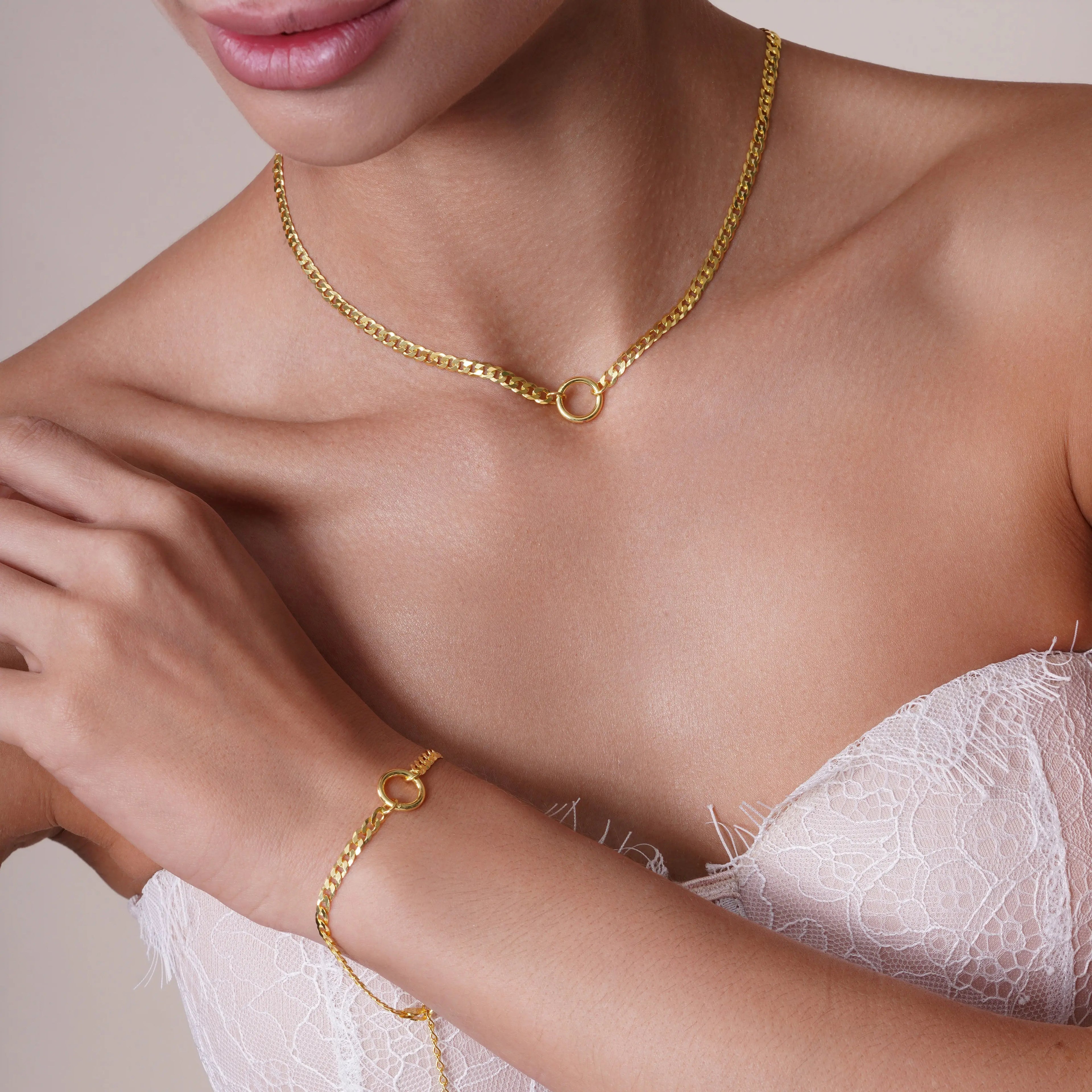 Gold Plated 925 Sterling Silver Cuban With Circle Design Chain or Bracelet - CH553GP Fantastic NYC
