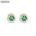 14K Gold Synthetic Emerald Heart Stud Earrings