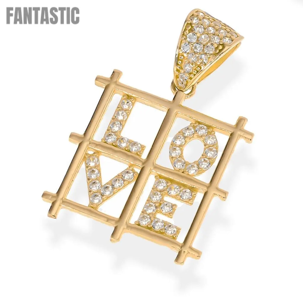 14K gold CZ Heart LOVE square pendant