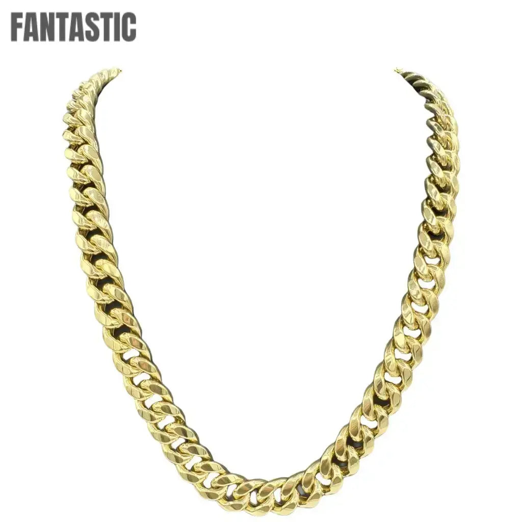 Hollow Miami Cuban link chain side profile in 10K and 14K yellow gold