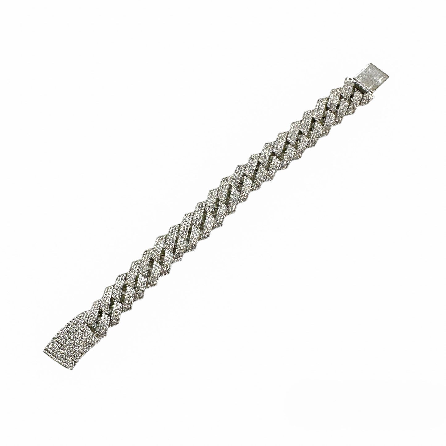 Rhodium Plated 925 Sterling Silver Moissanite Curb 14mm Bracelet - MGMB00075 Fantastic Jewelry NYC
