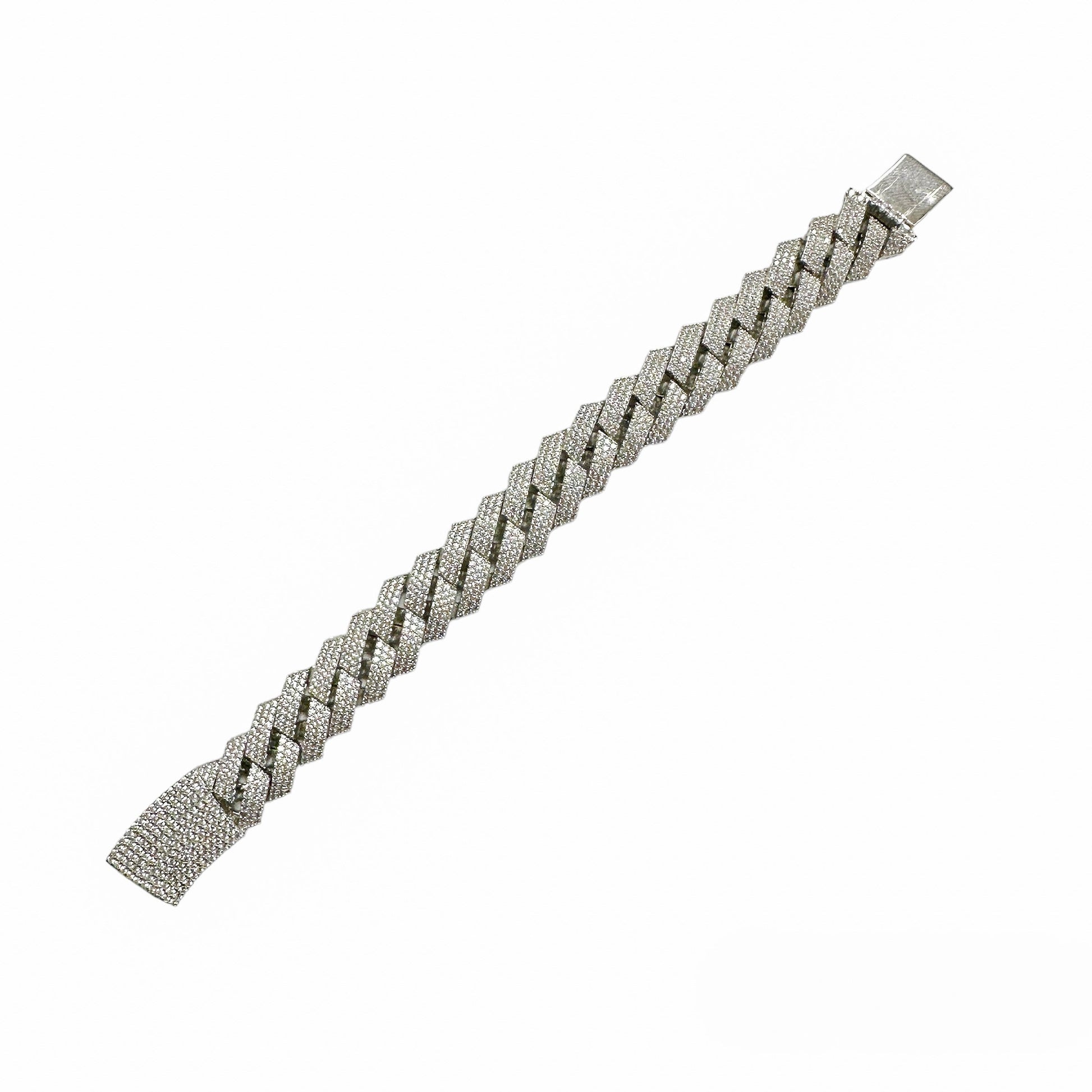 Rhodium Plated 925 Sterling Silver Moissanite Curb 14mm Bracelet - MGMB00075 Fantastic Jewelry NYC