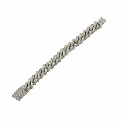 Rhodium Plated 925 Sterling Silver Moissanite Curb 14mm Bracelet - MGMB00075 Fantastic Jewelry NYC