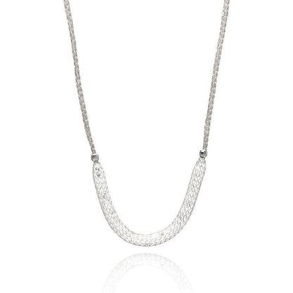 Rhodium Plated 925 Sterling Silver Mesh Necklace Filled with CZ - ITN00024RH SPI