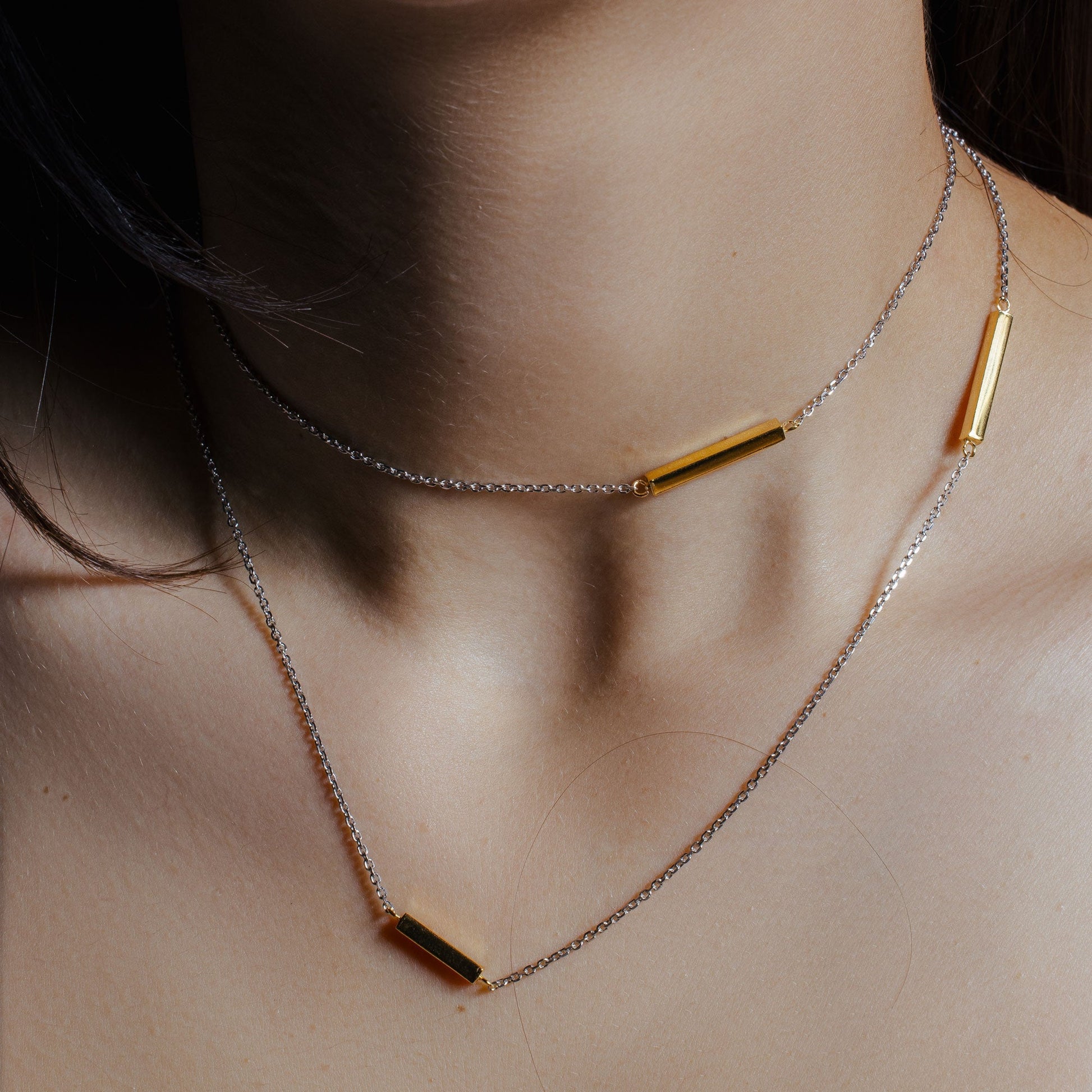 Gold Plated 925 Sterling Silver Rectangle Bar Long Necklace - ITN00099RH-GP SPI
