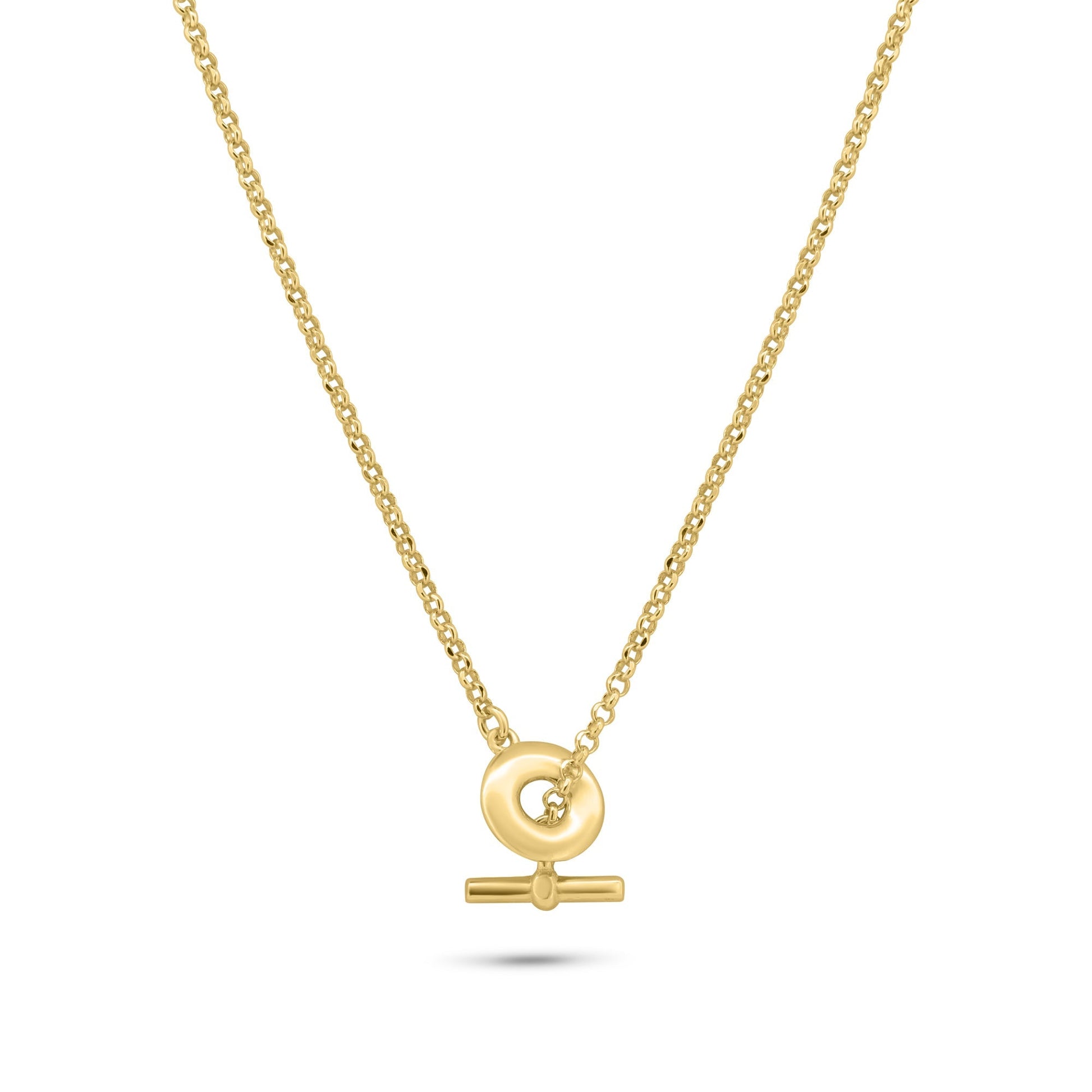 Gold Plated 925 Sterling Silver Rolo Adjustable Donut and Bar Necklace - ITN00161-GP SPI