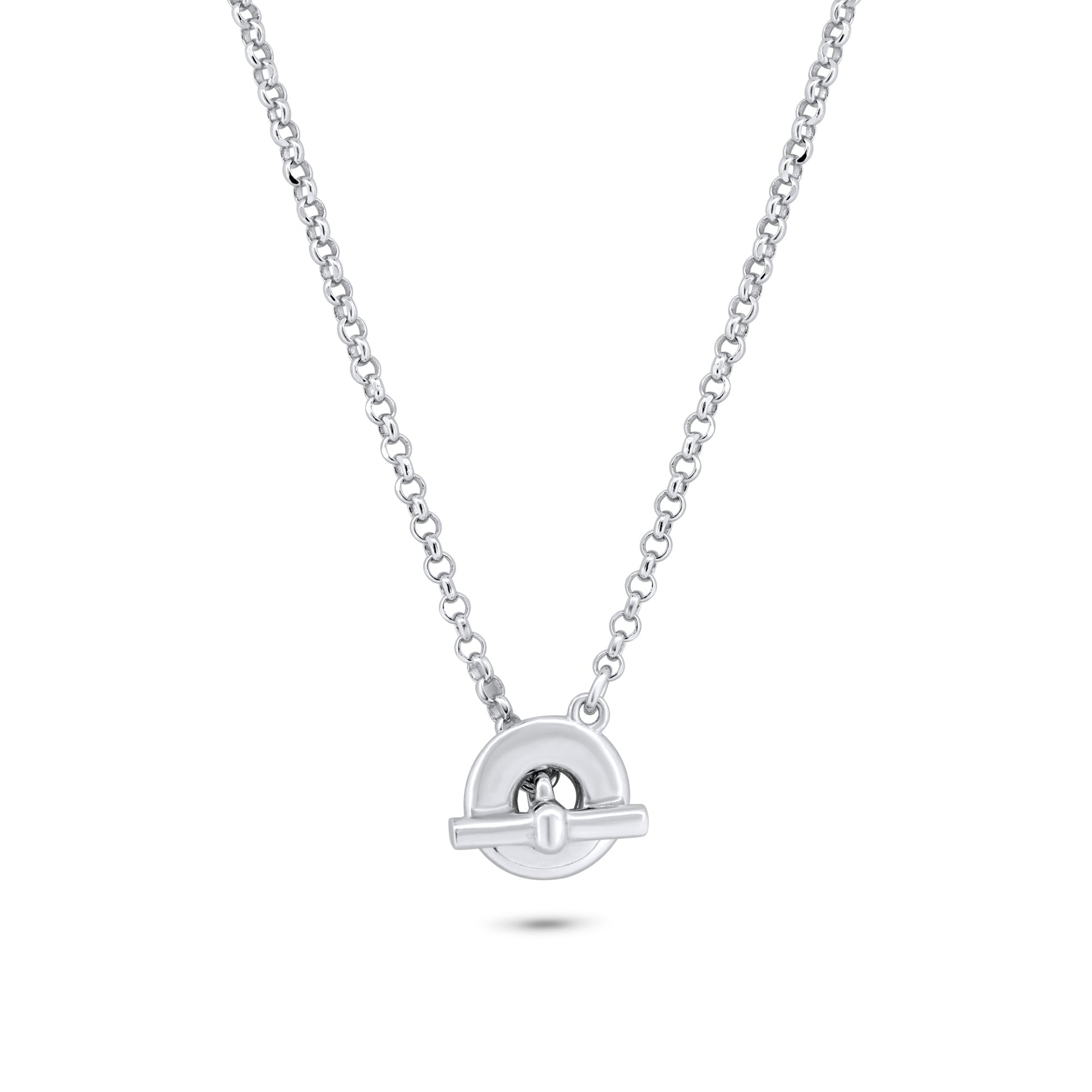 Rhodium Plated 925 Sterling Silver Rolo Adjustable Donut and Bar Necklace - ITN00161-RH SPI