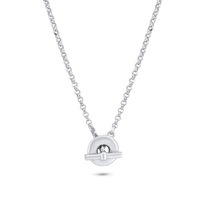 Rhodium Plated 925 Sterling Silver Rolo Adjustable Donut and Bar Necklace - ITN00161-RH SPI