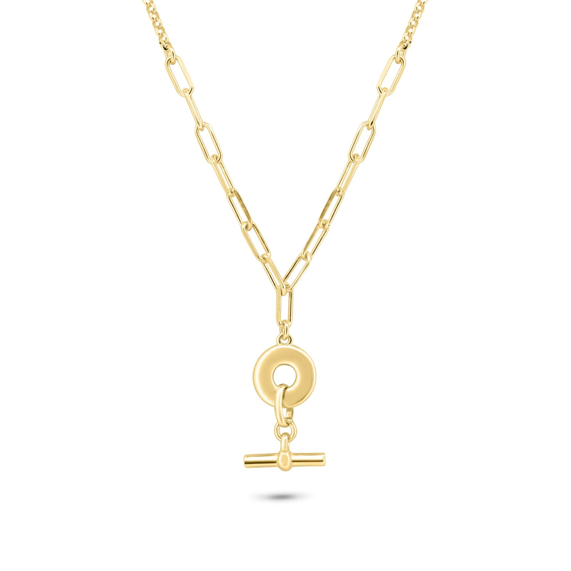 Gold Plated 925 Sterling Silver Paperclip Rolo Adjustable Donut and Bar Necklace - ITN00162-GP SPI