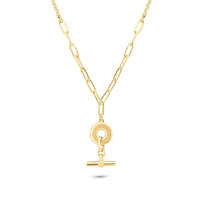 Gold Plated 925 Sterling Silver Paperclip Rolo Adjustable Donut and Bar Necklace - ITN00162-GP SPI
