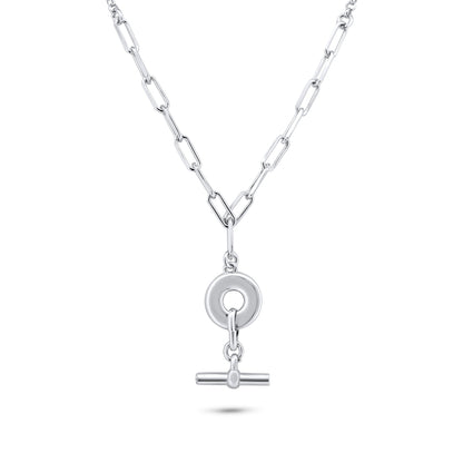 Rhodium Plated 925 Sterling Silver Paperclip Rolo Adjustable Donut and Bar Necklace - ITN00162-RH SPI