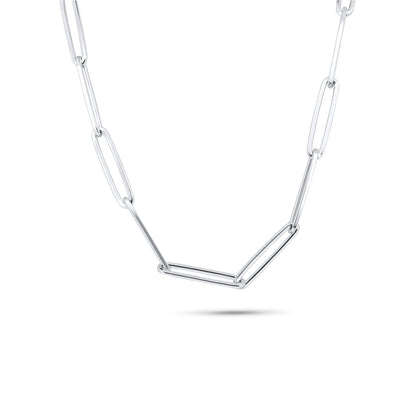 Rhodium Plated 925 Sterling Silver Adjustable Long 5.5mm Paperclip Necklace - ITN00167-RH SPI