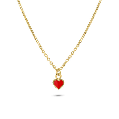 Gold Plated 925 Sterling Silver Rolo Adjustable Enamel Red Heart Necklace - ITN00169-GP SPI