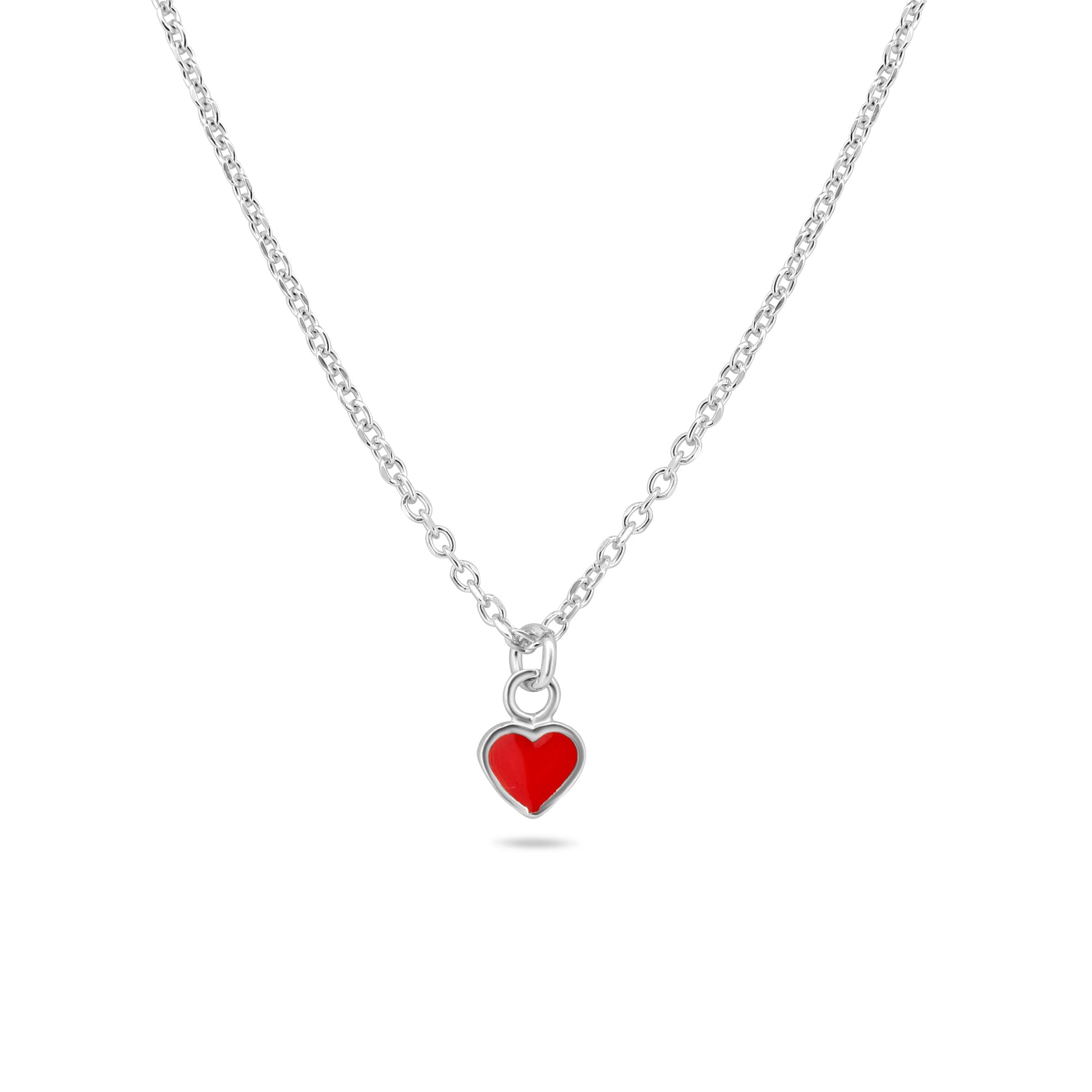 Rhodium Plated 925 Sterling Silver Rolo Adjustable Enamel Red Heart Necklace - ITN00169-RH SPI