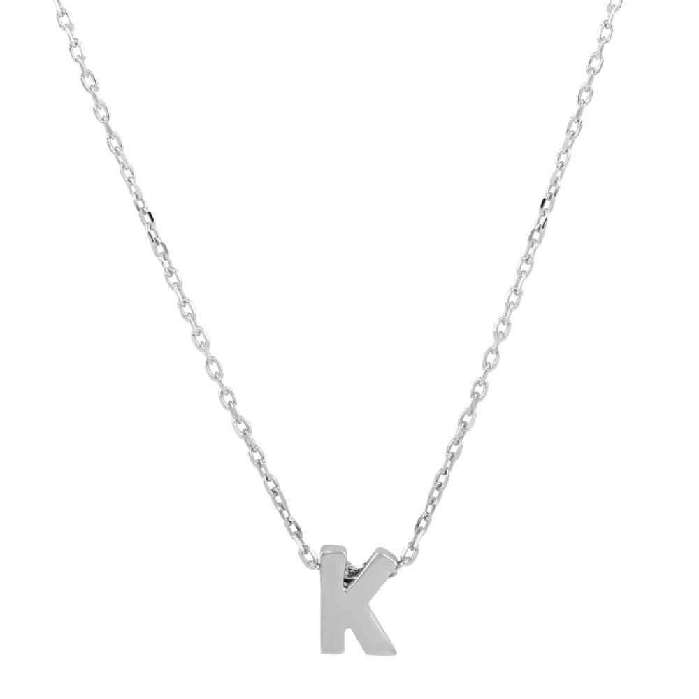 Rhodium Plated 925 Sterling Silver Small Initial K Necklace - JCP00001-K SPI