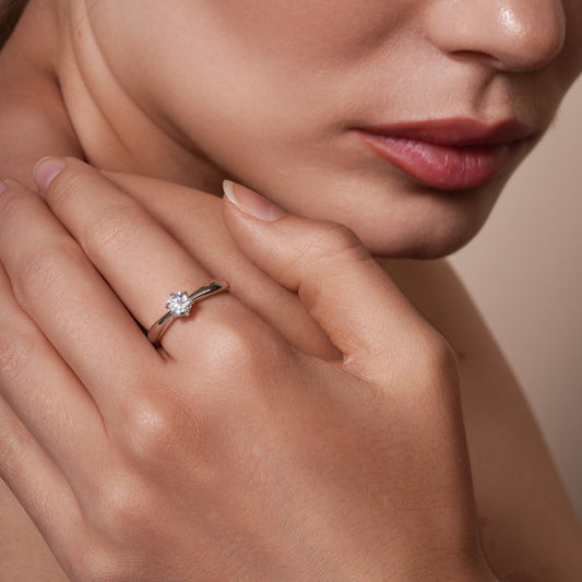 Rhodium Plated 925 Sterling Silver 5mm Round Lab Grown Diamond on Solitaire Engagement Ring - LGMR00001 Fantastic Jewelry NYC
