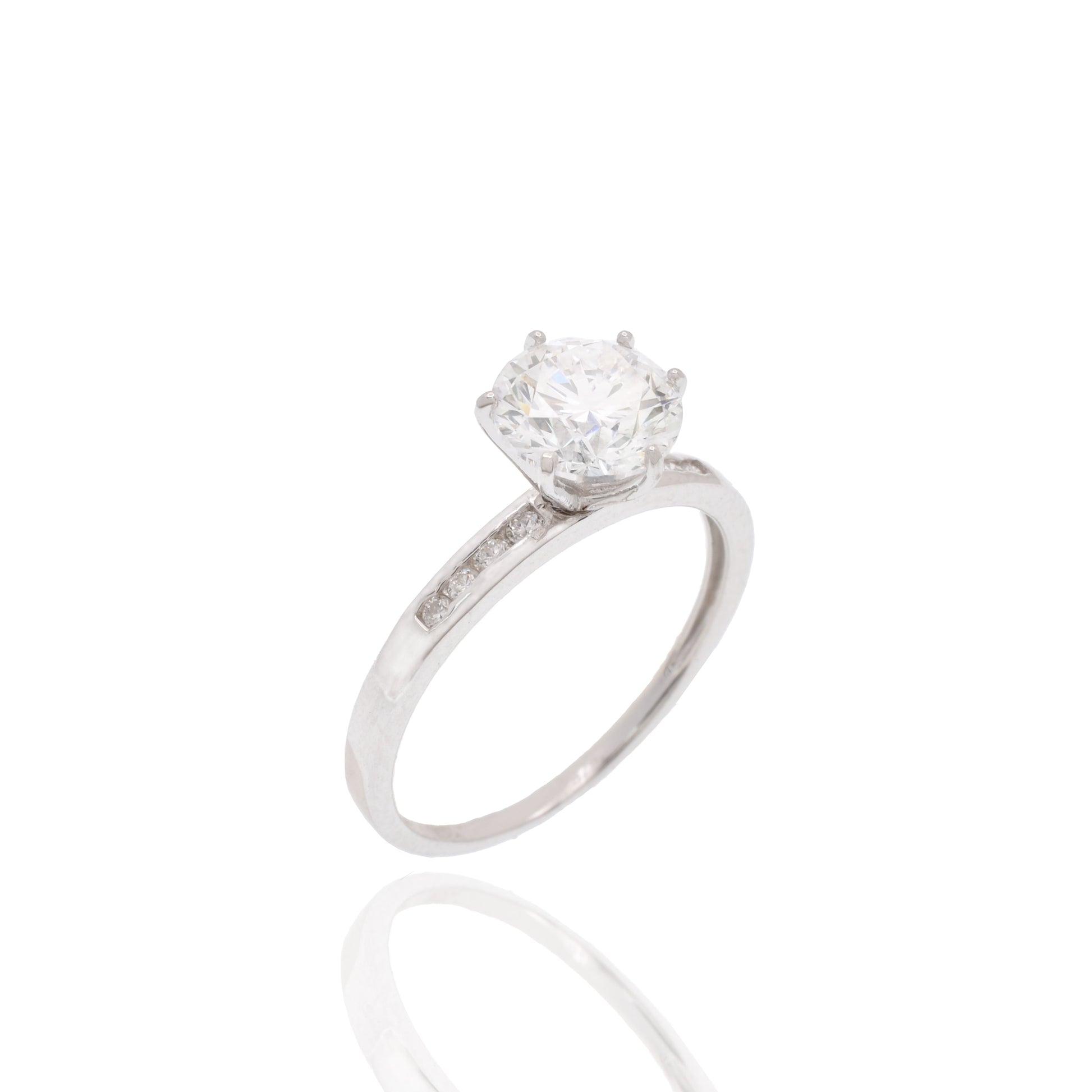 Rhodium Plated 925 Sterling Silver 7mm Round Lab Grown Diamond Pave Accents on Solitaire Engagement Ring - LGMR00003 Fantastic Jewelry NYC