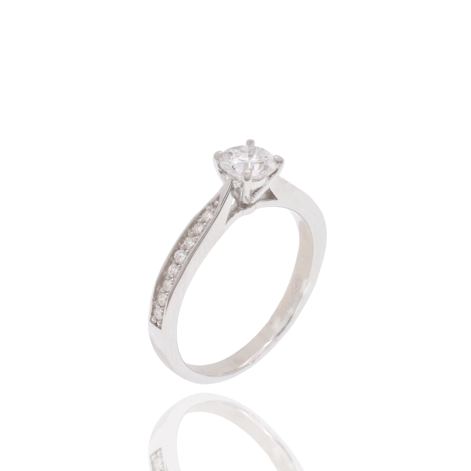 Rhodium Plated 925 Sterling Silver 5mm Round Lab Grown Diamond Pave Side Stones on Solitaire Engagement Ring - LGMR00005 Fantastic Jewelry NYC