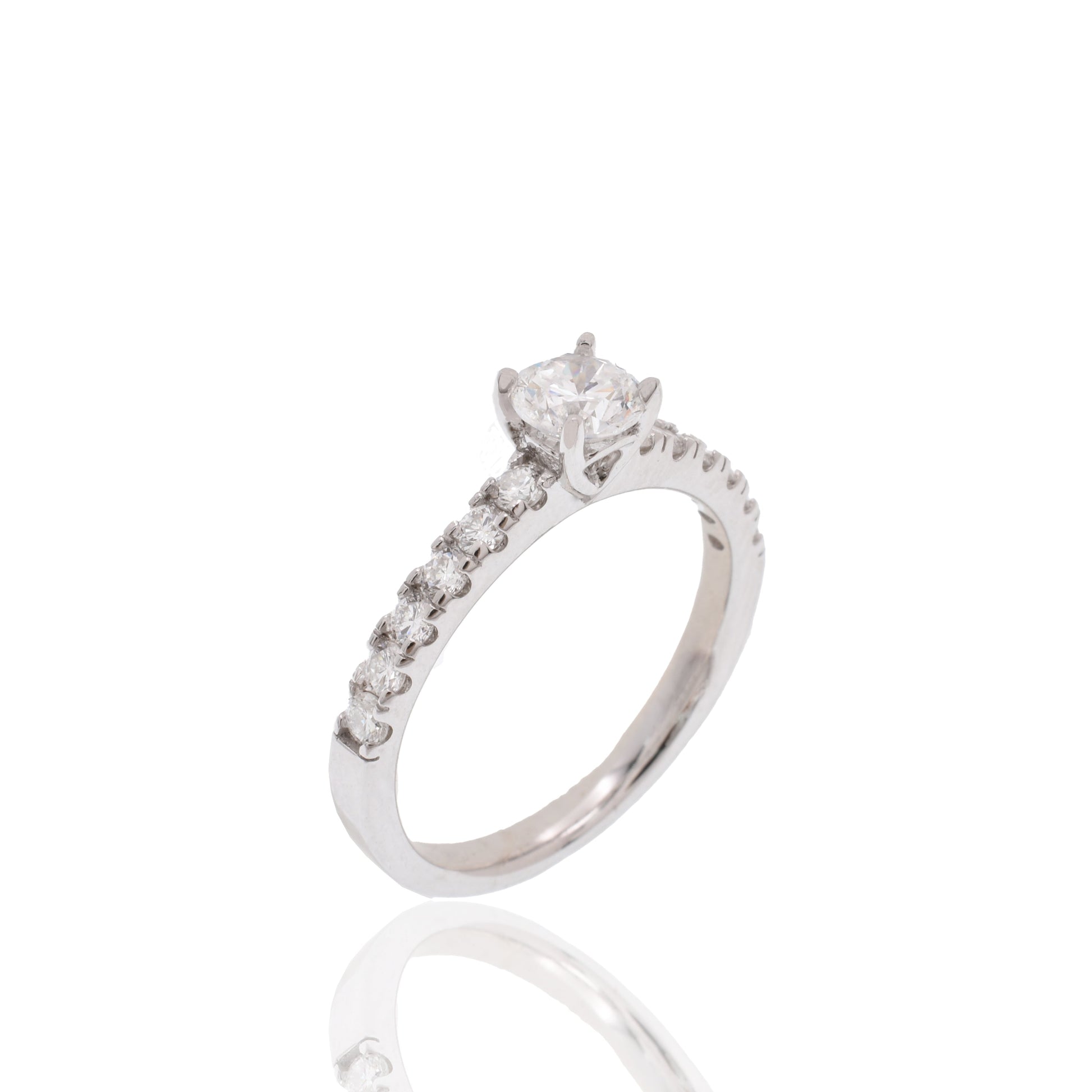 Rhodium Plated 925 Sterling Silver 5mm Round Lab Grown Diamond Pave Side Stones on Solitaire Engagement Ring - LGMR00006 Fantastic Jewelry NYC