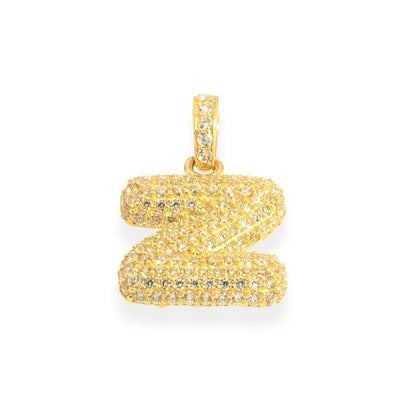 Bubble Letters "Z" Pendant with 14K Gold Cz