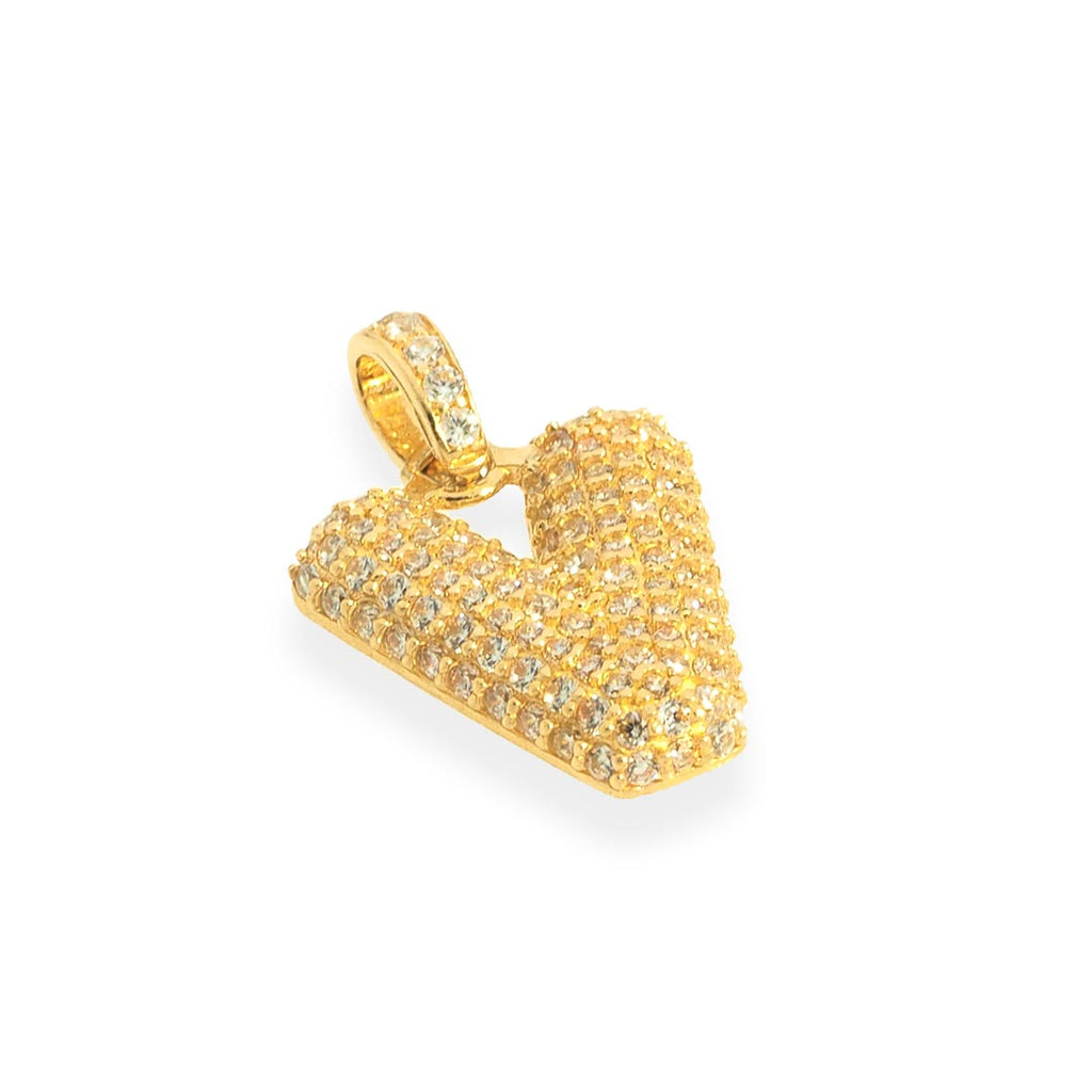 Bubble Letters "V" Pendant with 14K Gold Cz