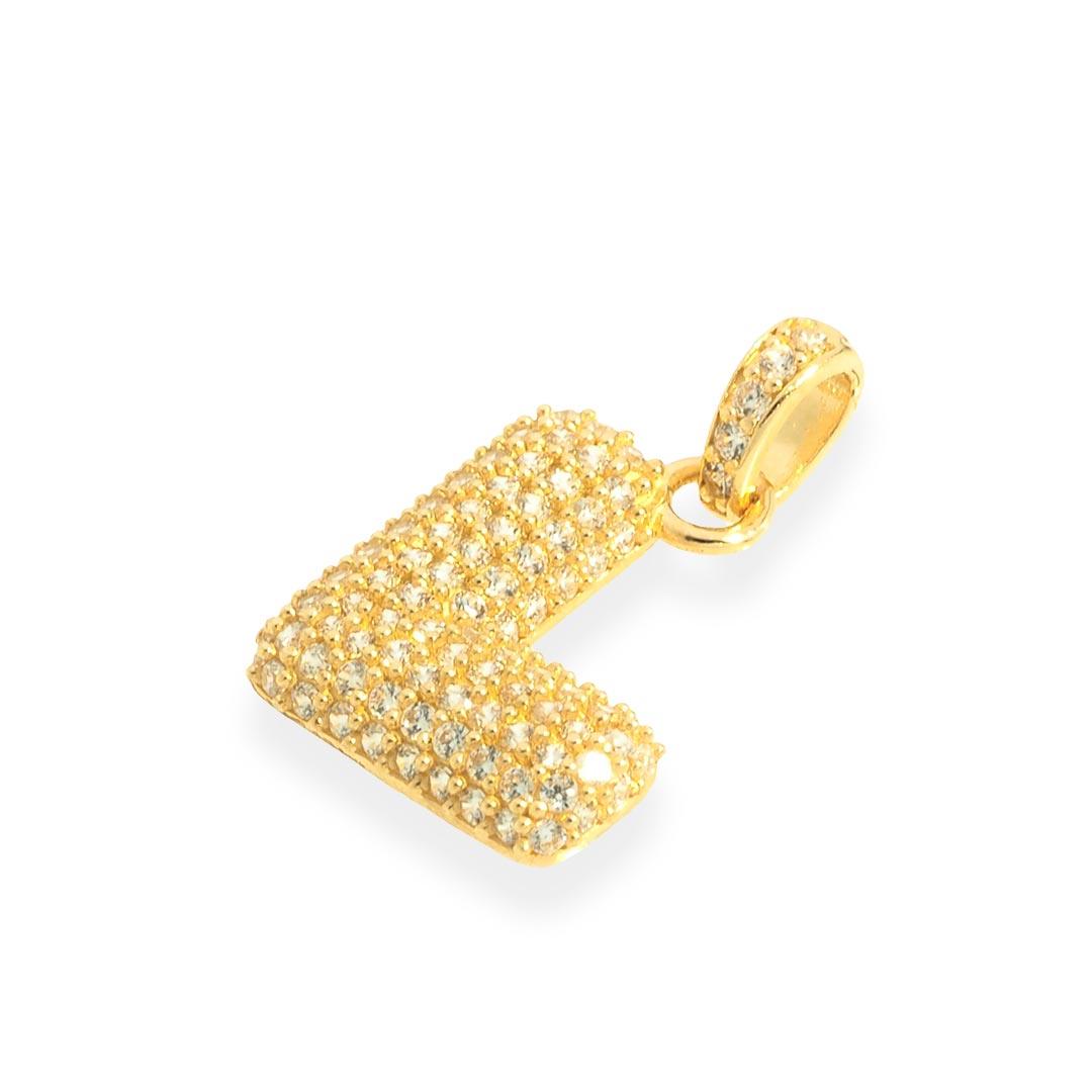 Bubble Letters "L" Pendant | 14K Gold With Cz Fantastic Jewelry NYC
