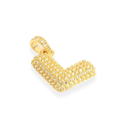 Bubble Letters "L" Pendant | 14K Gold With Cz