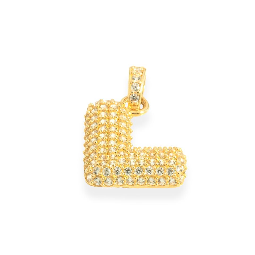 Bubble Letters "L" Pendant | 14K Gold With Cz