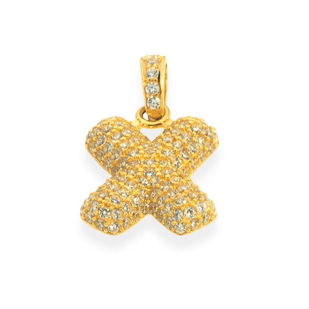 Bubble Letters "X" Pendant with 14K Gold Cz