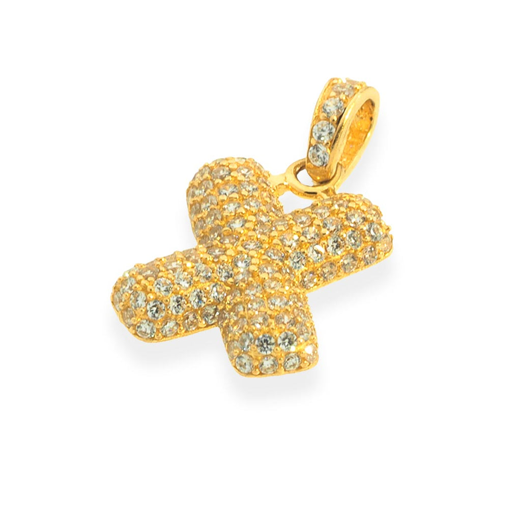 Bubble Letters "X" Pendant with 14K Gold Cz