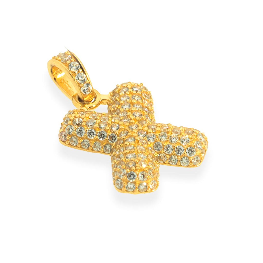 Bubble Letters "X" Pendant with 14K Gold Cz