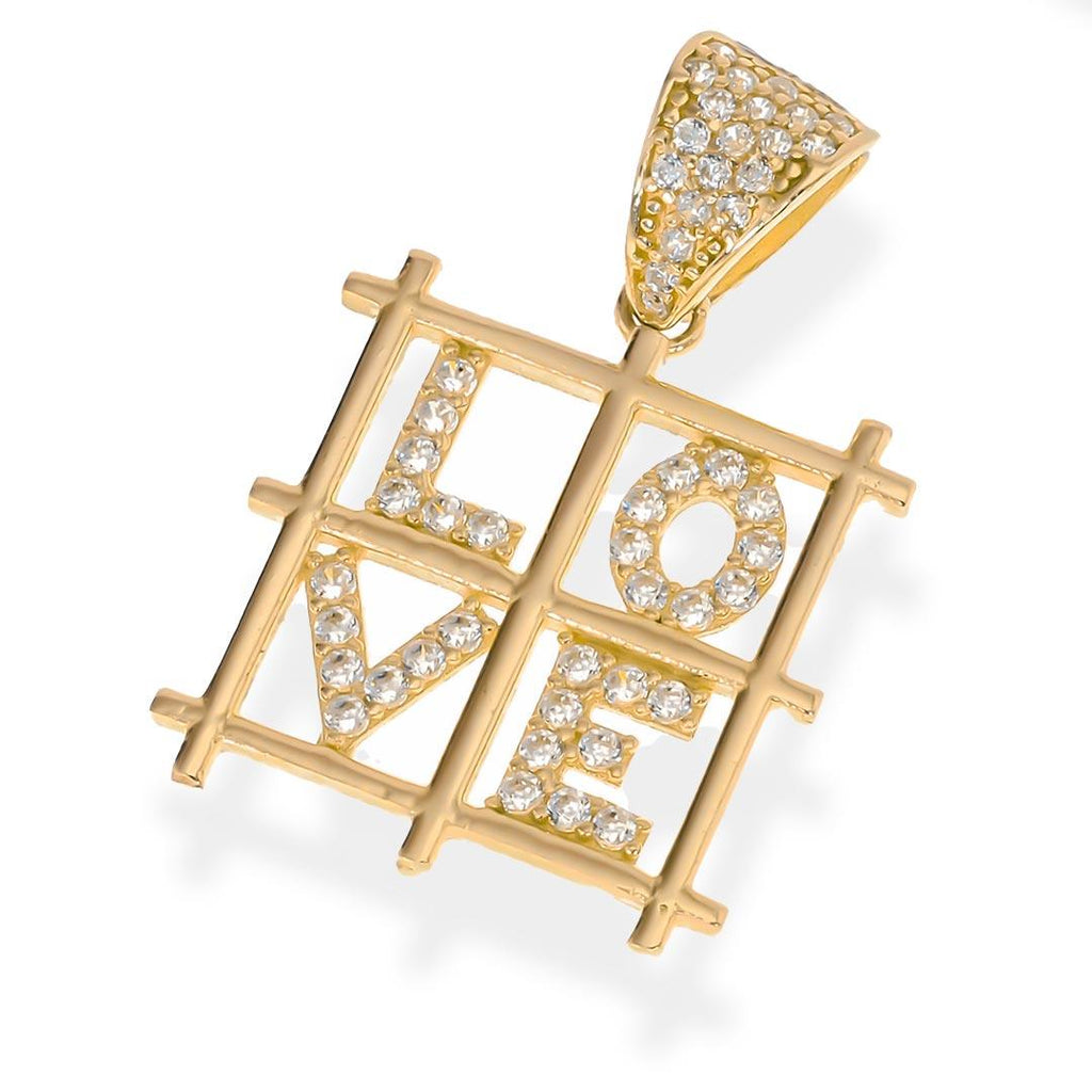 Heart LOVE Square Pendant in 14K Gold with CZ - A Timeless Expression of Affection