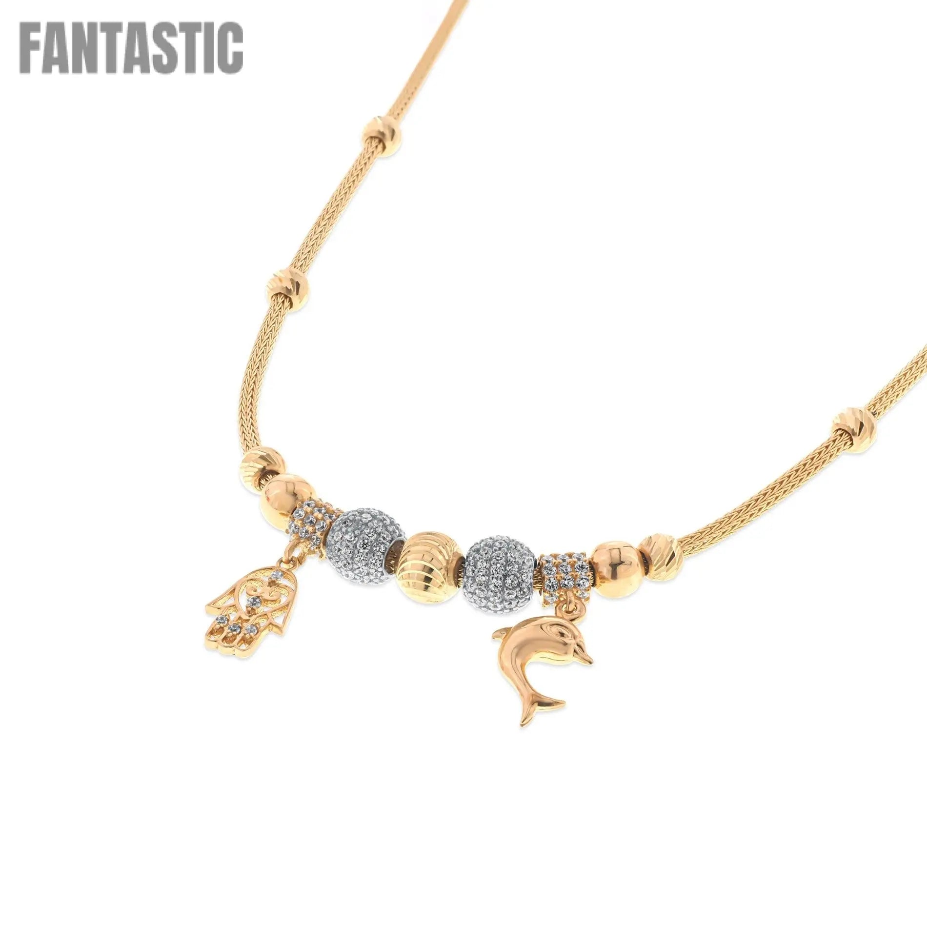Lucky Charm Dolphin and Hansa Necklace