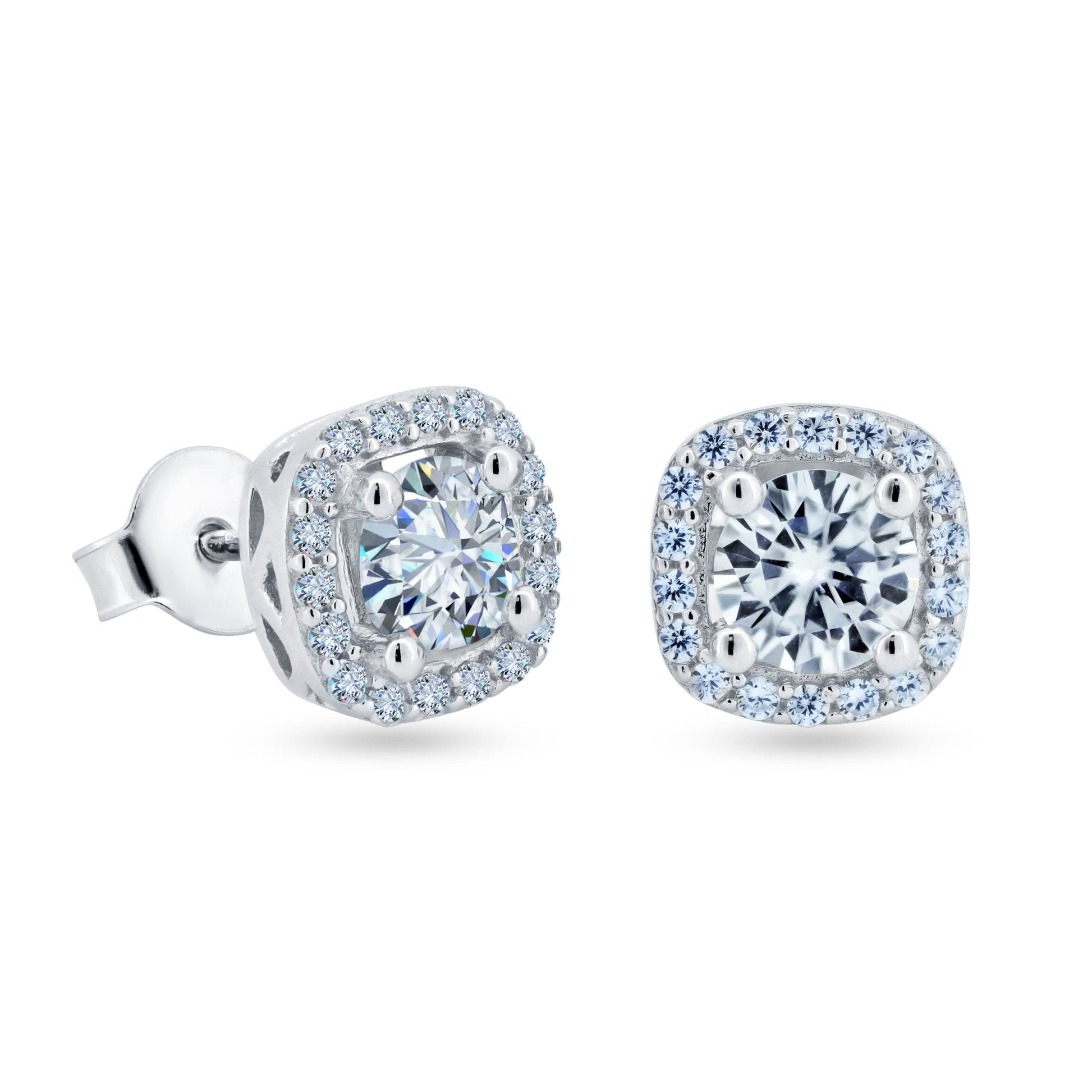 925 Sterling Silver Moissanite 8mm Halo Push Back Earring - MBGE00006 SPI