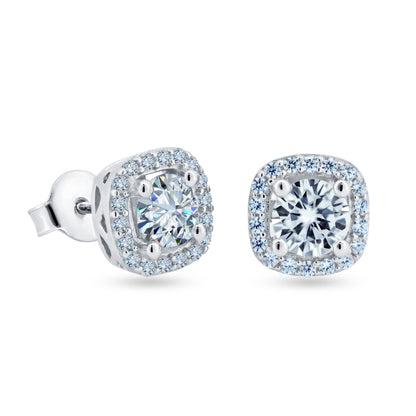 925 Sterling Silver Moissanite 8mm Halo Push Back Earring - MBGE00006 SPI