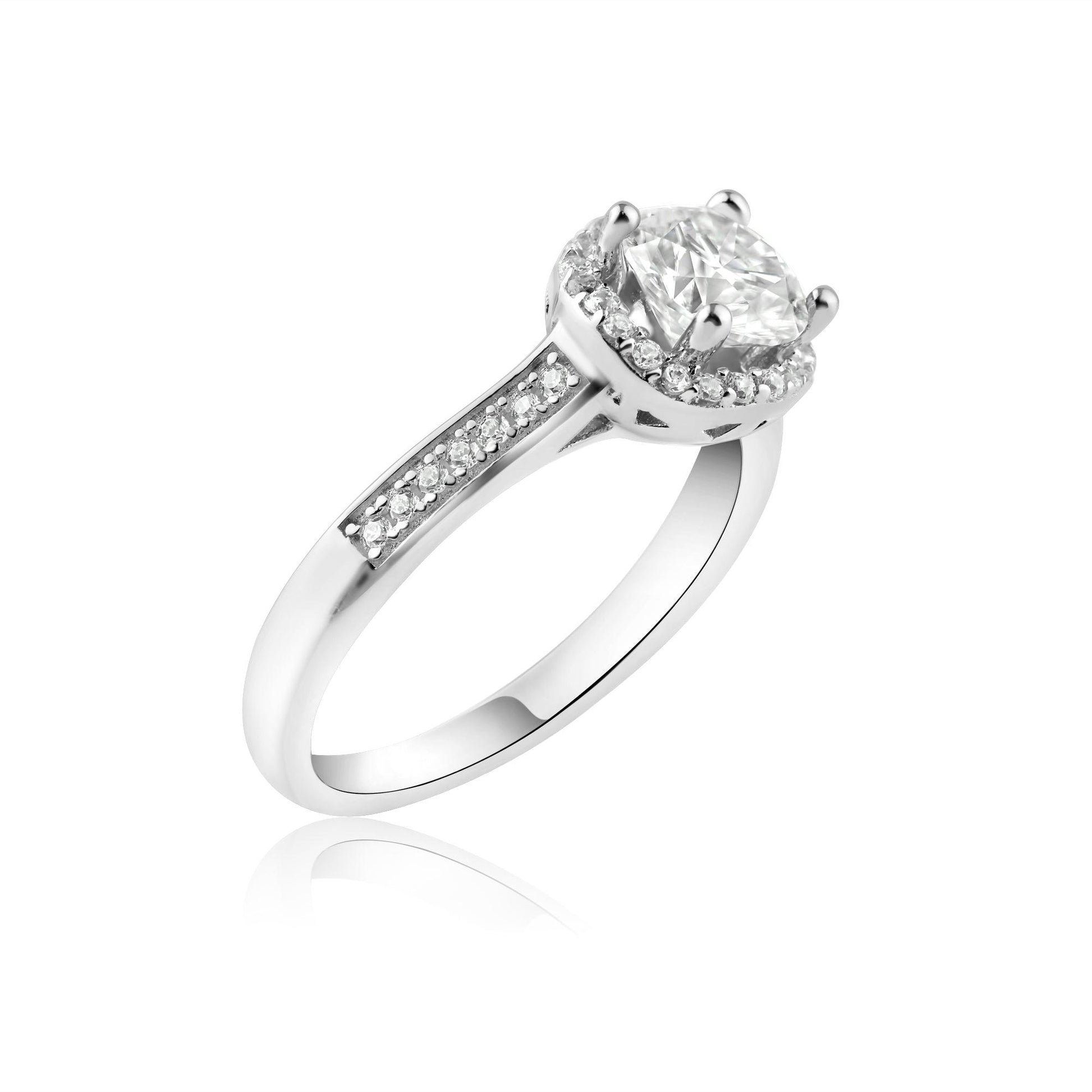 Rhodium Plated 925 Sterling Silver 1 Carat Clear Moissanite Ring - MBGR00004 SPI