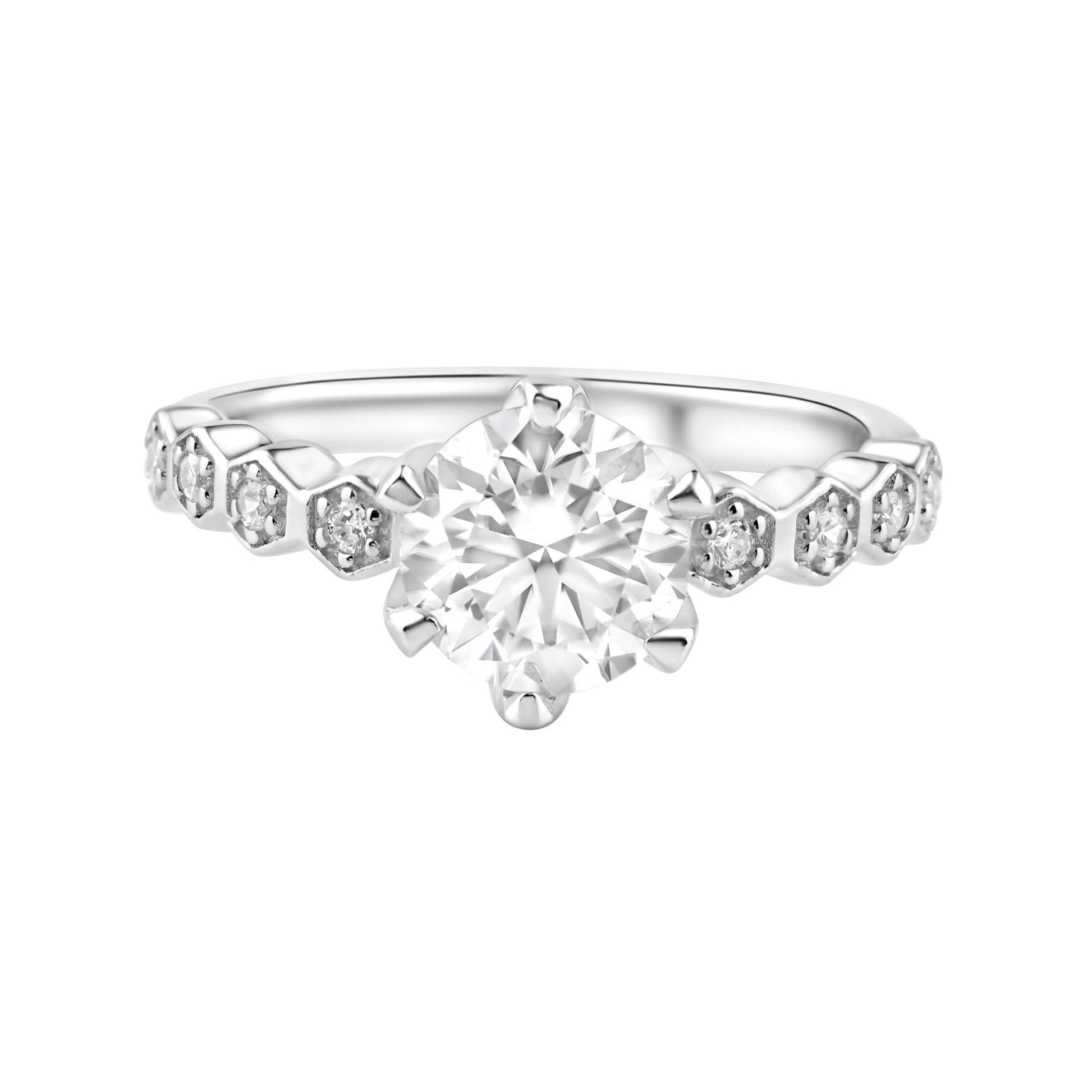 Rhodium Plated 925 Sterling Silver 1 Carat Round Moissanite and Clear CZ Ring - MBGR00005 SPI