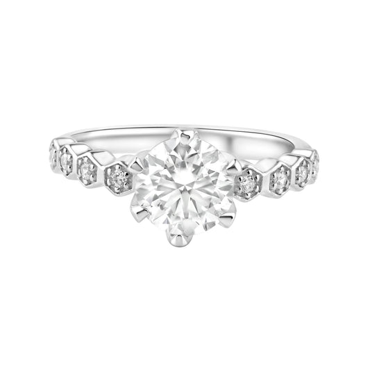 Rhodium Plated 925 Sterling Silver 1 Carat Round Moissanite and Clear CZ Ring - MBGR00005 SPI