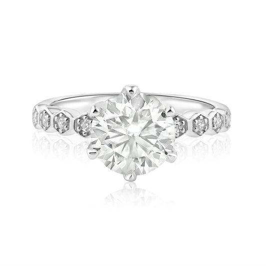 Rhodium Plated 925 Sterling Silver 2 Carat Round Moissanite and Clear CZ Ring - MBGR00006 SPI