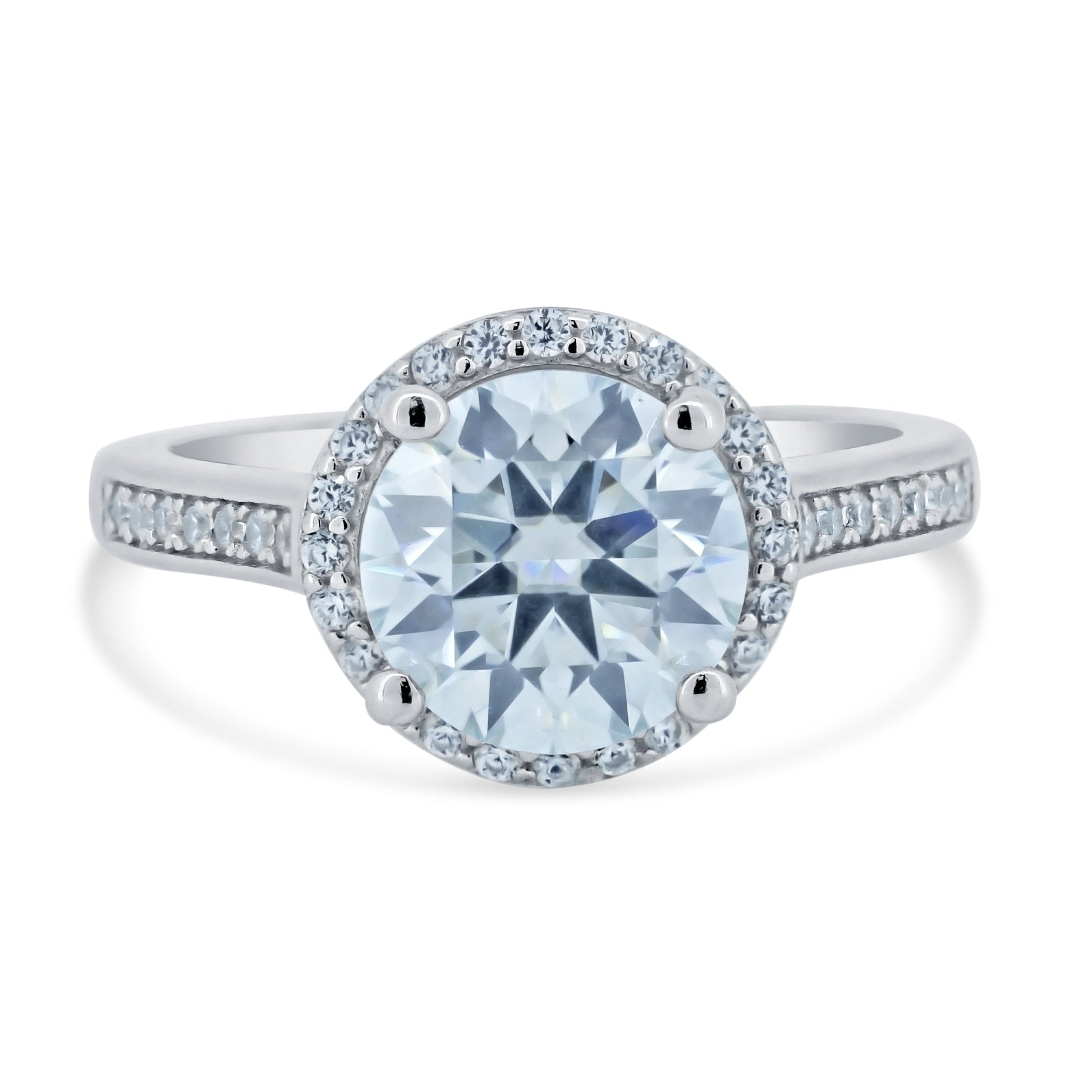Rhodium Plated 925 Sterling Silver Halo Round Moissanite Stones Ring - MBGR00008 SPI