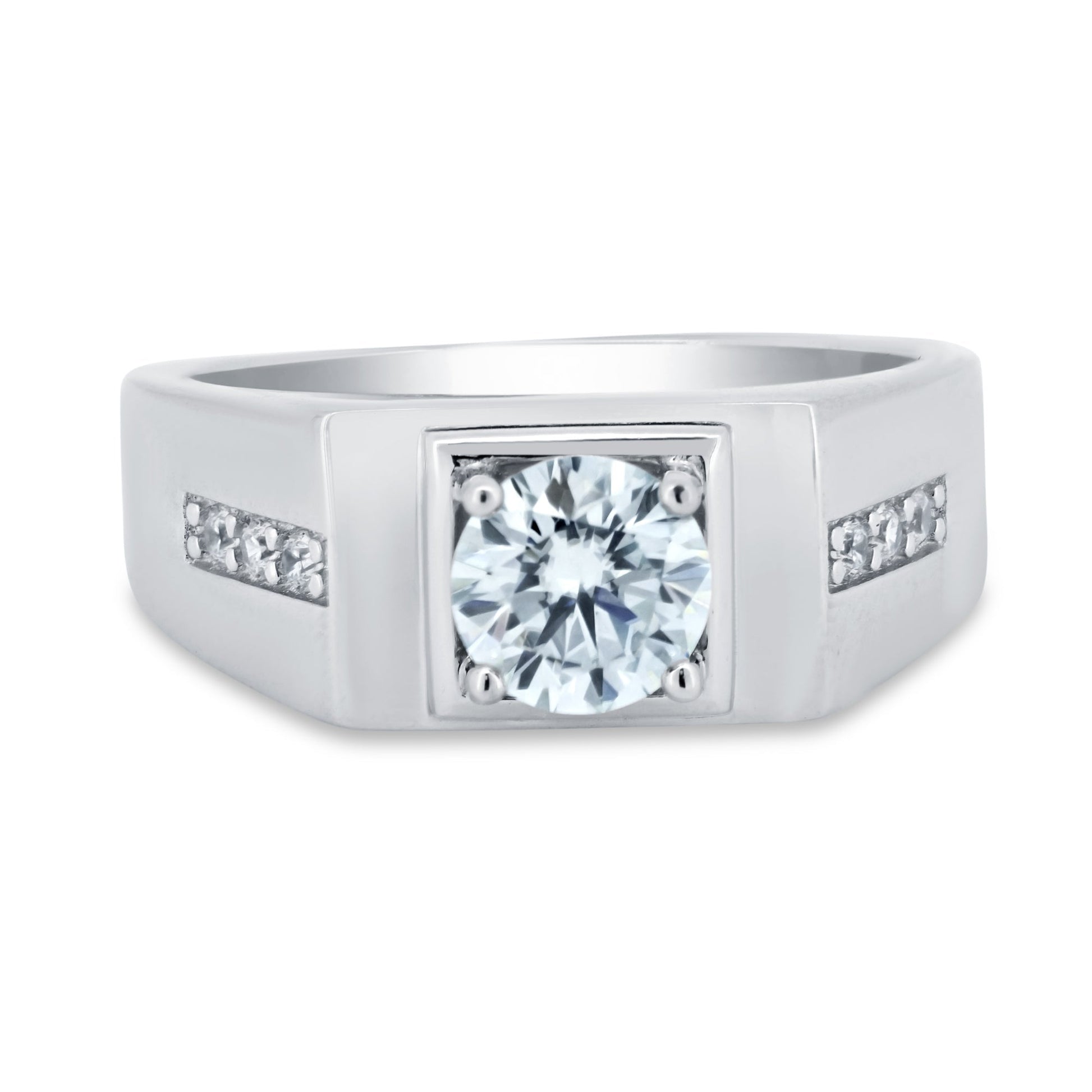 Rhodium Plated 925 Sterling Silver Men's 1 Carat Moissanite Stones Ring - MBGR00009 SPI