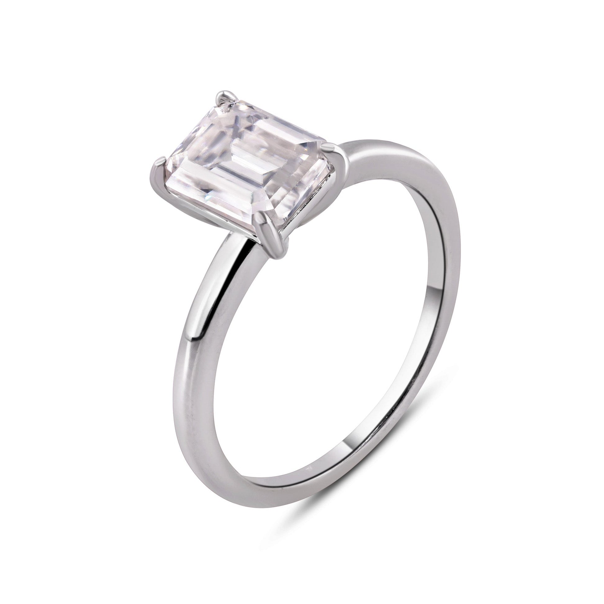 Rhodium Plated 925 Sterling Silver Baguette 2 Carat Moissanite Stone Engagement Ring - MBGR00018 SPI