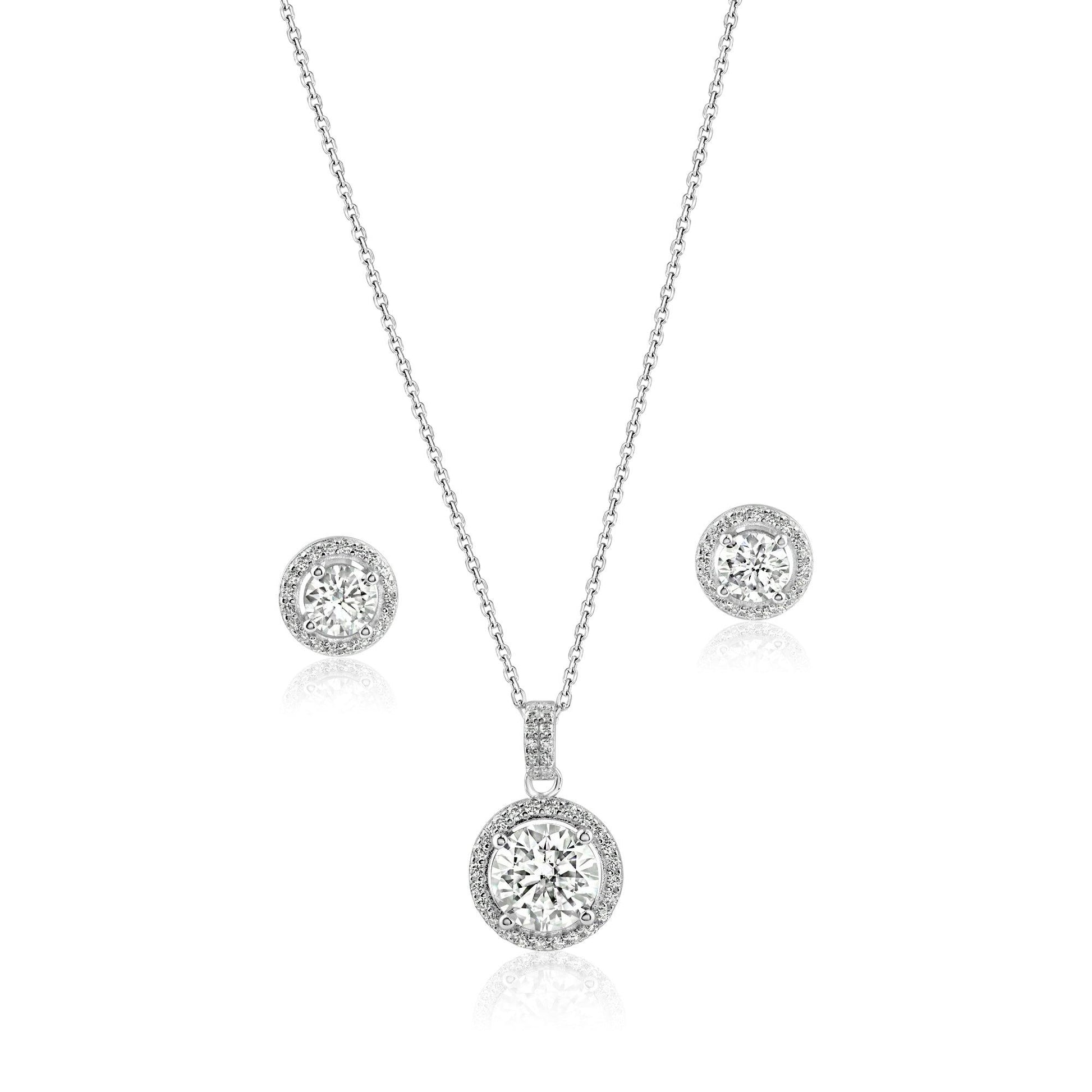 Rhodium Plated 925 Sterling Silver Round Moissanite 0.5 Carat Earring and 2 Carat Necklace Sets - MBGS00001 SPI