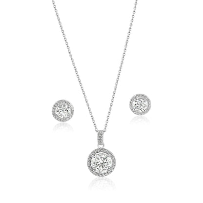 Rhodium Plated 925 Sterling Silver Round Moissanite 0.5 Carat Earring and 2 Carat Necklace Sets - MBGS00001 SPI