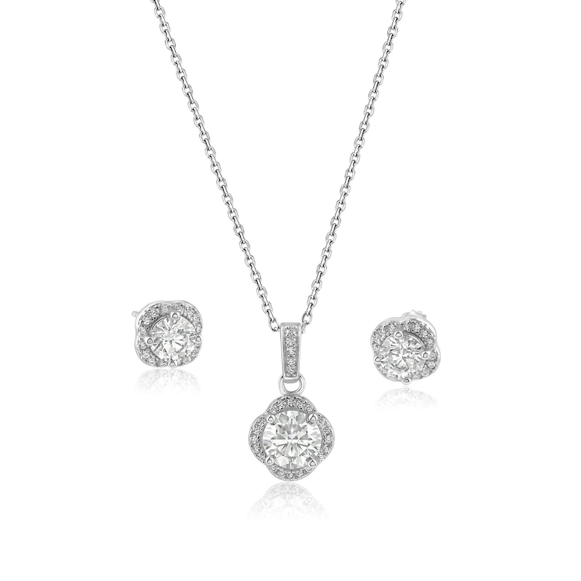 Rhodium Plated 925 Sterling Silver Round Moissanite 0.5 Carat Earring and 1 Carat Necklace Sets - MBGS00002 SPI