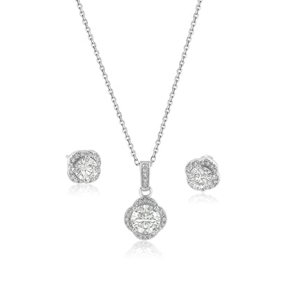 Rhodium Plated 925 Sterling Silver Round Moissanite 0.5 Carat Earring and 1 Carat Necklace Sets - MBGS00002 SPI