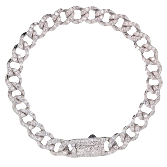Rhodium Plated 925 Sterling Silver Moissanite Miami Cuban Link 8.8mm Bracelet - MGMB00084 Fantastic Jewelry NYC
