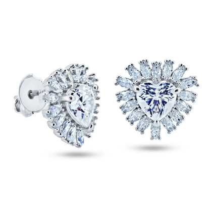 Sterling Rhodium Plated 925 Sterling Silver Moissanite Stone Heart Earring - MGME00003 SPI
